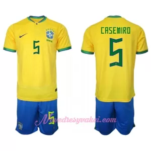 Fotbalové Dresy Brazílie Casemiro 5 Dětské Domácí MS 2022 Fotbalové Dresy Brazílie Casemiro 5 Dětské Domácí MS 2022