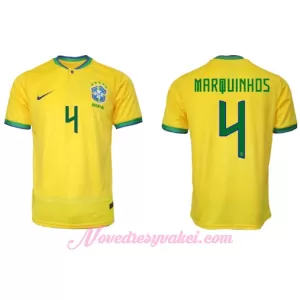 Fotbalové Dresy Brazílie Marquinhos 4 Domácí MS 2022 Fotbalové Dresy Brazílie Marquinhos 4 Domácí MS 2022