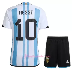 Fotbalové Dresy Argentina 3 Star Lionel Messi 10 Dětské Domácí MS 2022 Fotbalové Dresy Argentina 3 Star Lionel Messi 10 Dětské Domácí MS 2022