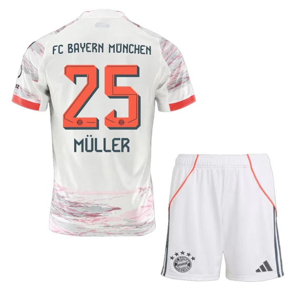 Fotbalové Dresy FC Bayern Mnichov Thomas Müller 25 Dětské Venkovní 2025-26 Fotbalové Dresy FC Bayern Mnichov Thomas Müller 25 Dětské Venkovní 2025-26