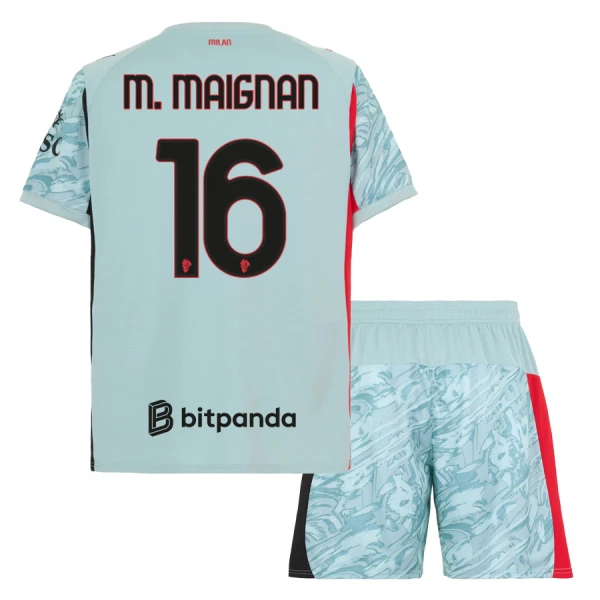 Brankářské Fotbalové Dresy AC Milán M. Maignan 16 Dětské 2025-26 Modrá Brankářské Fotbalové Dresy AC Milán M. Maignan 16 Dětské 2025-26 Modrá