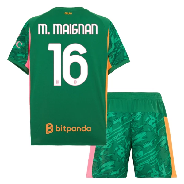 Brankářské Fotbalové Dresy AC Milán M. Maignan 16 Dětské 2025-26 Zelená Brankářské Fotbalové Dresy AC Milán M. Maignan 16 Dětské 2025-26 Zelená