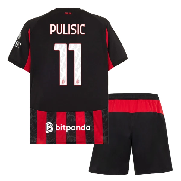 Fotbalové Dresy AC Milán Christian Pulišić 11 Dětské Domácí 2025-26 Fotbalové Dresy AC Milán Christian Pulišić 11 Dětské Domácí 2025-26