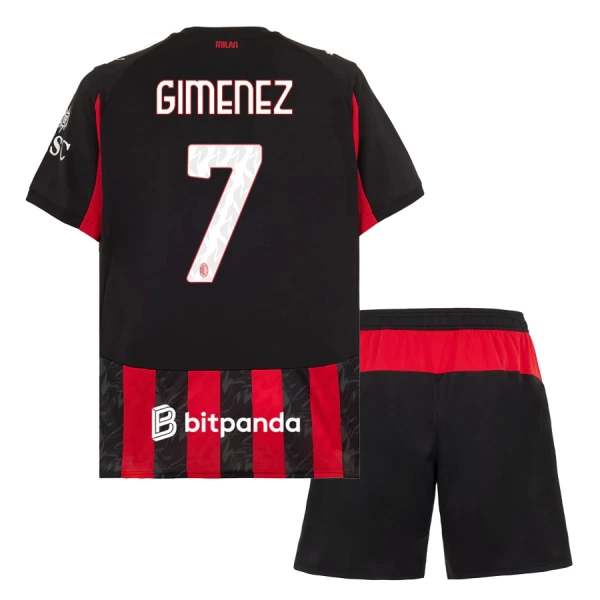 Fotbalové Dresy AC Milán Santiago Gimenez 7 Dětské Domácí 2025-26 Fotbalové Dresy AC Milán Santiago Gimenez 7 Dětské Domácí 2025-26