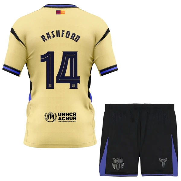 Fotbalové Dresy FC Barcelona x Kobe Bryant Marcus Rashford 14 Dětské Venkovní 2025-26 Fotbalové Dresy FC Barcelona x Kobe Bryant Marcus Rashford 14 Dětské Venkovní 2025-26