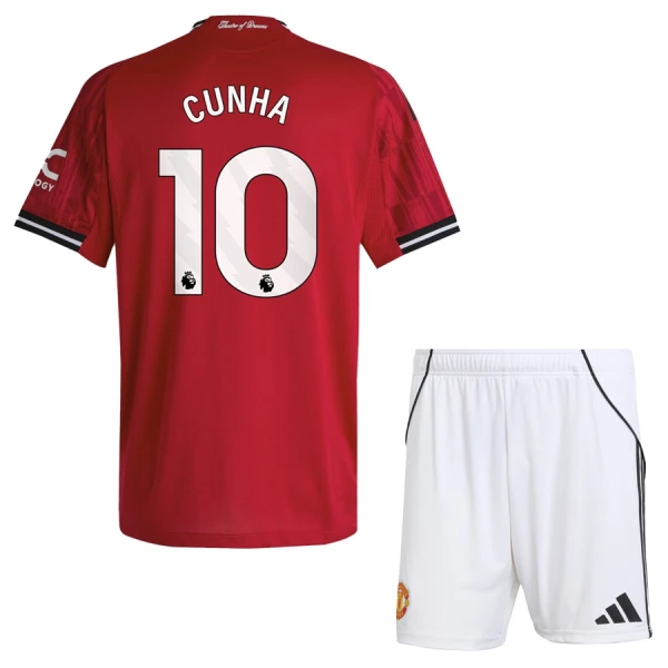 Fotbalové Dresy Manchester United Cunha 10 Dětské Domácí 2025-26 Fotbalové Dresy Manchester United Cunha 10 Dětské Domácí 2025-26