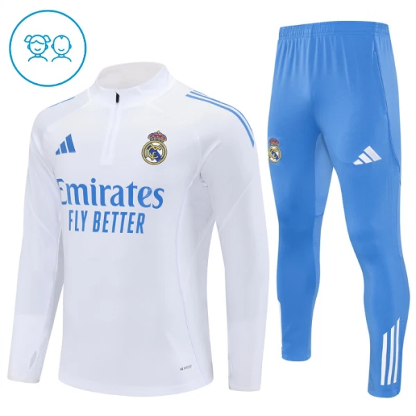 Real Madrid Tréninkové Teplákové Soupravy Dětské 2025-26 Bílá