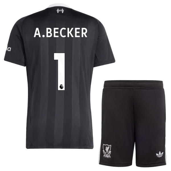 Brankářské Fotbalové Dresy Liverpool FC Alisson Becker 1 Dětské 2025-26 Černá