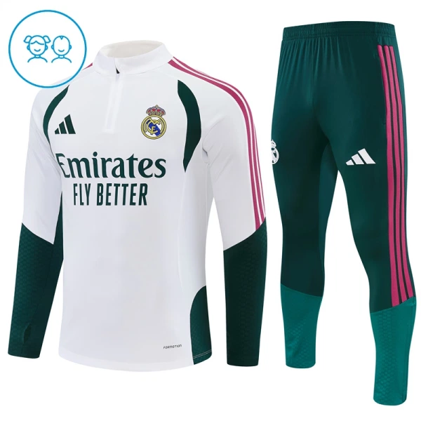 Real Madrid Tréninkové Teplákové Soupravy Dětské 2026-27 Bílá Real Madrid Tréninkové Teplákové Soupravy Dětské 2026-27 Bílá